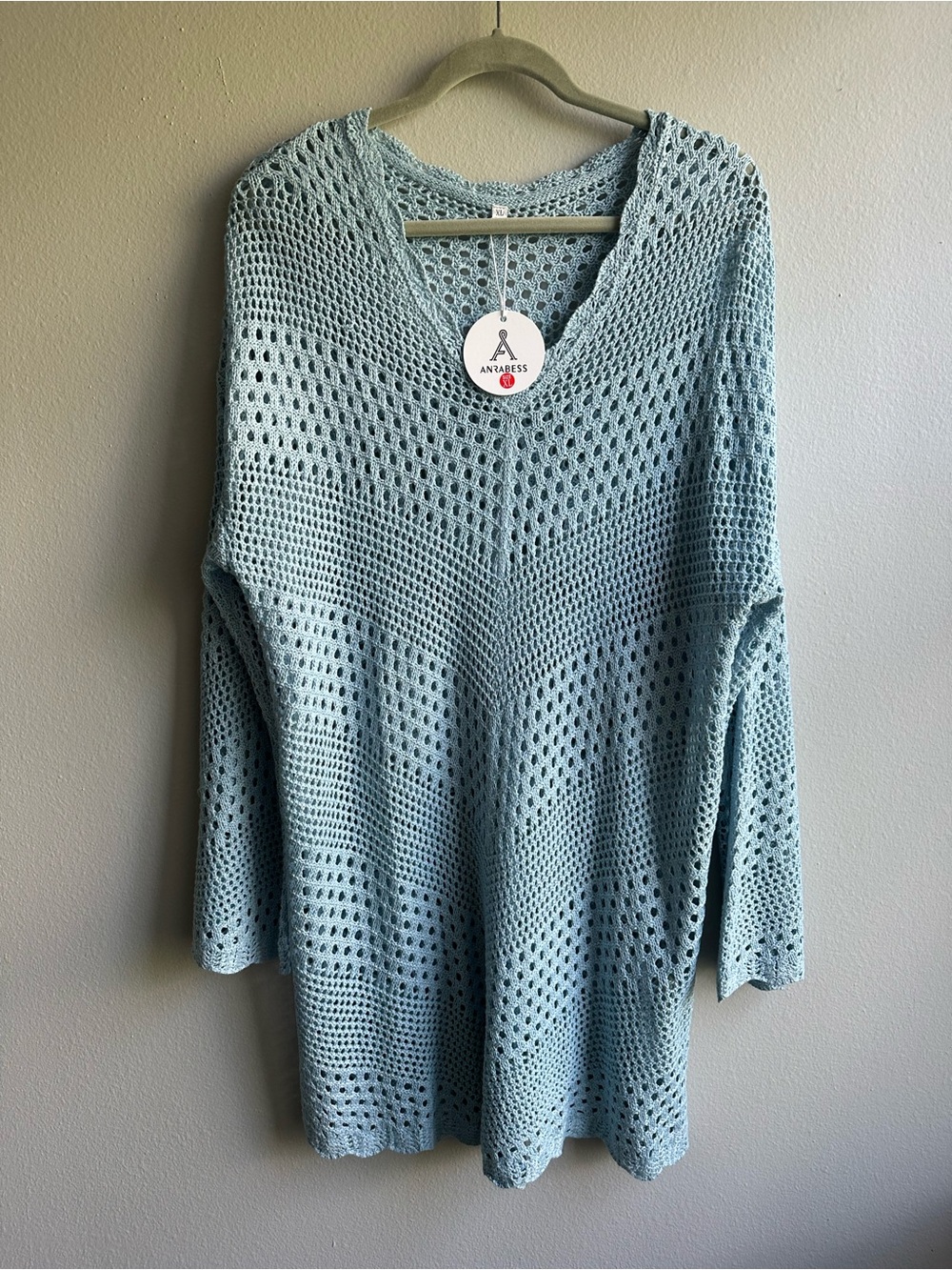Light Blue Open-Knit V-Neck Women's Cover Up